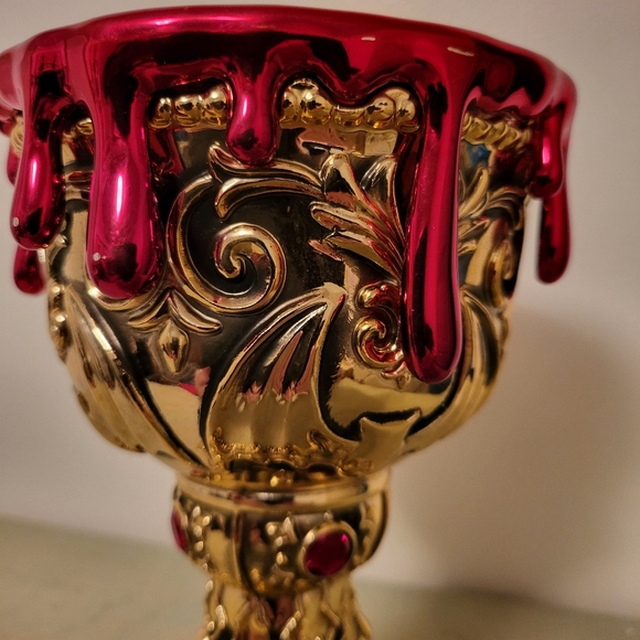 Bath & Body Works "Blood Dripping" Golden Skull Goblet Candle Holder - Picture 4 of 5